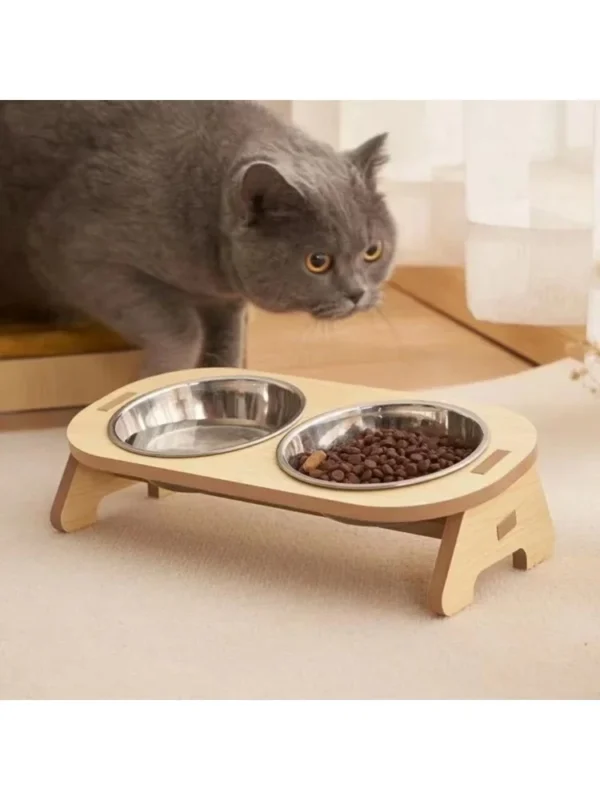 Wooden Elevated Dog Bowls with Stand Adjustable Raised Puppy Cat Food Water Bowls Holder Rabbit Feeder for Small Medium Pets