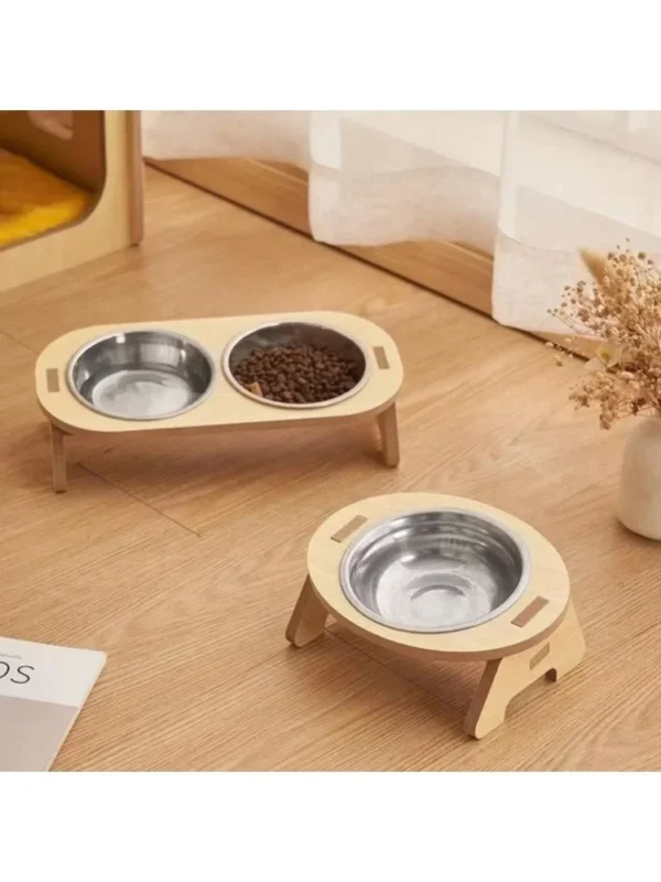 Wooden Elevated Dog Bowls with Stand Adjustable Raised Puppy Cat Food Water Bowls Holder Rabbit Feeder for Small Medium Pets