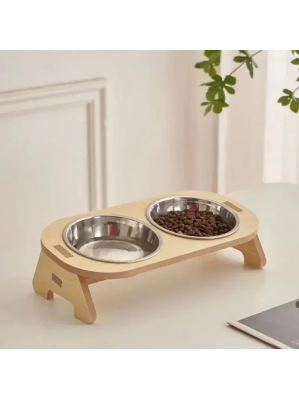 Wooden Elevated Dog Bowls with Stand Adjustable Raised Puppy Cat Food Water Bowls Holder Rabbit Feeder for Small Medium Pets