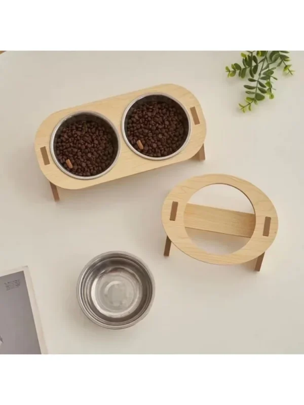 Wooden Elevated Dog Bowls with Stand Adjustable Raised Puppy Cat Food Water Bowls Holder Rabbit Feeder for Small Medium Pets