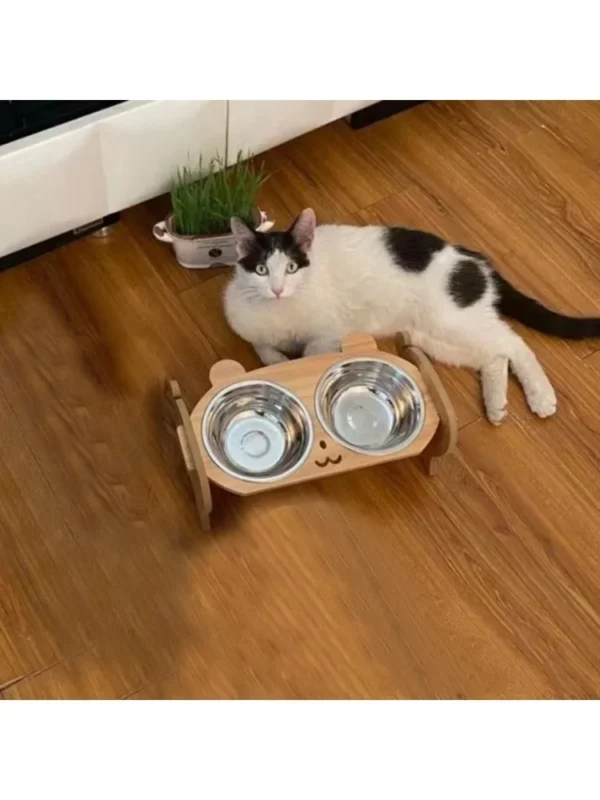 Wooden Elevated Dog Bowls with Stand Adjustable Raised Puppy Cat Food Water Bowls Holder Rabbit Feeder for Small Medium Pets